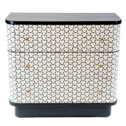 Black Bone Inlay 3-Drawer Chest | Handcrafted Artisan Bedroom Storage – Oakvello