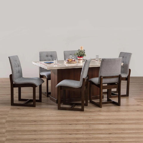 Jaipuri Marble Top Dining Table | Solid Wood Base Kitchen Furniture – Oakvello