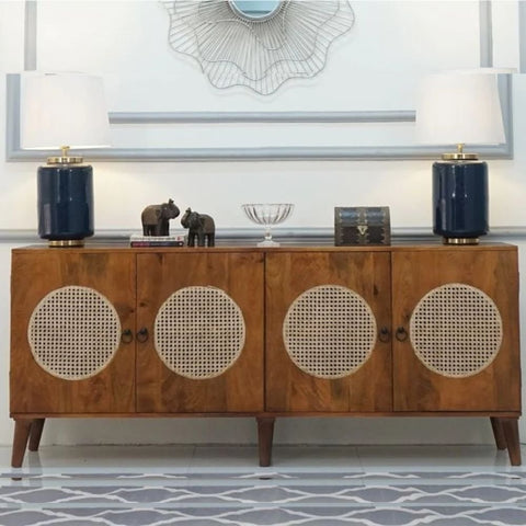 4-Door Solid Wood Cabinet & Sideboard | Large Living Room Storage – Oakvello