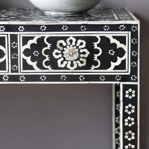 Ajmeri Black Bone Inlay Console Table | Statement Entryway Piece – Oakvello