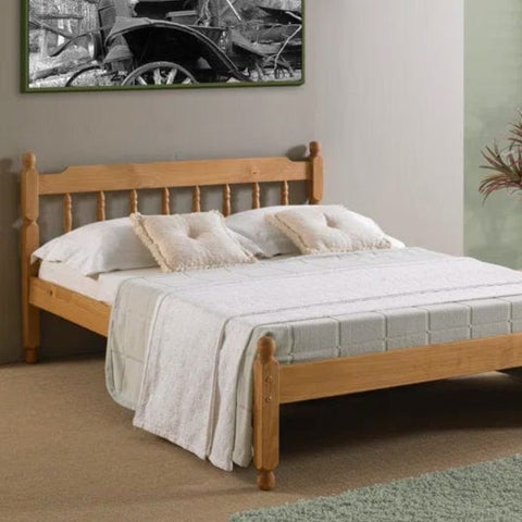 Jodhpuri Solid Pine Wood Bed | Handcrafted Heritage Bedroom Furniture – Oakvello