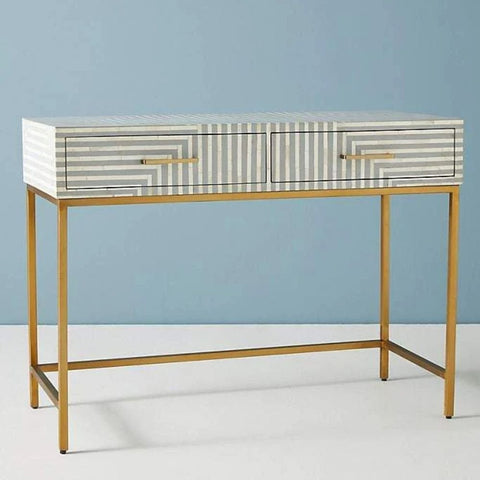 Ajmeri Grey Bone Inlay Console Desk | Artisan Home Office Furniture – Oakvello