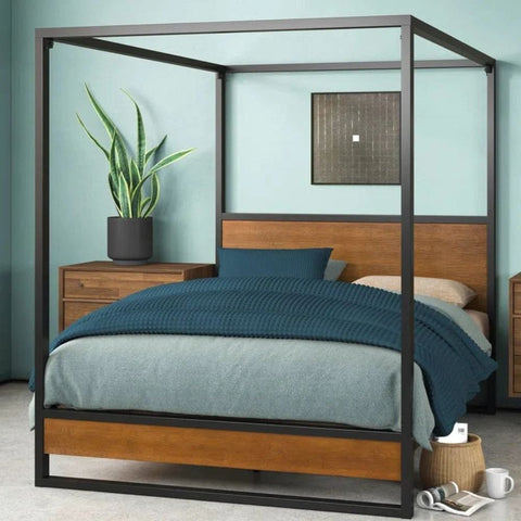 Solid Wood 4-Poster Bed Frame | Statement Bedroom Furniture – Oakvello