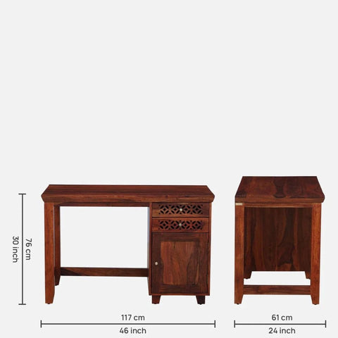 Honey Oak Finish Solid Sheesham Wood Writing Table | Home Office Desk – Oakvello