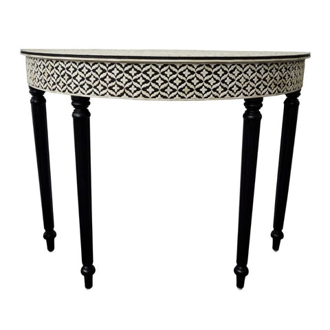 Ajmeri Bone Inlay Curved Black Console Table | Luxury Hallway Furniture – Oakvello