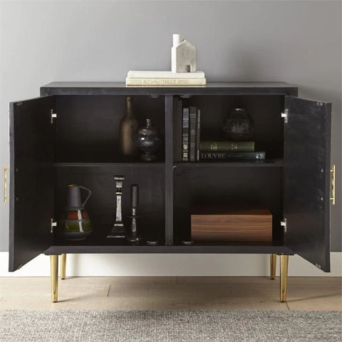 Jodhpuri Black & White Bone Inlay Cabinet | Artisan Storage Furniture – Oakvello
