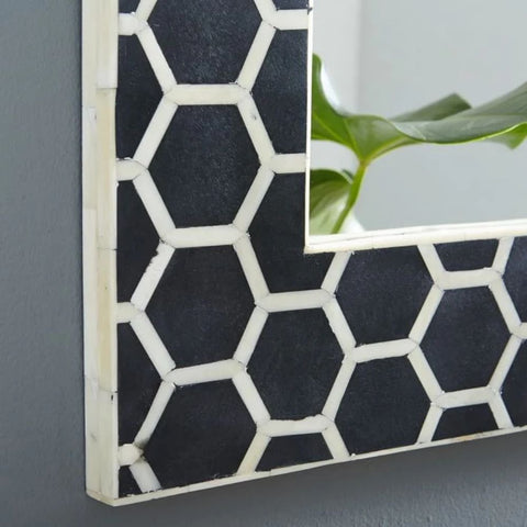 Black Honeycomb Bone Inlay Floor Mirror | Handcrafted Artisan Wall Decor – Oakvello