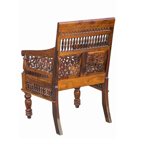 Antique Look Solid Sheesham Wood Seating Chair | Heritage Accent Chair – Oakvello