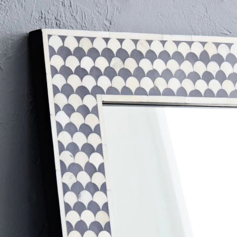 Black Bone Inlay Drop Mirror | Handcrafted Artisan Wall Decor – Oakvello