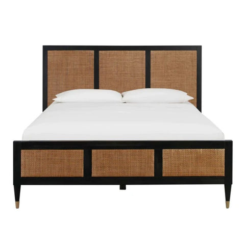 Florence Solid Wood Cane Bed | Handcrafted Rattan Bedroom Furniture – Oakvello
