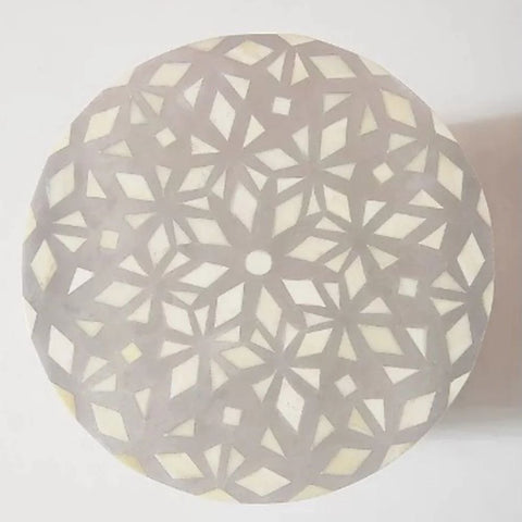 Diamond Design Bone Inlay Round End Table | Handcrafted Artisan Accent Furniture – Oakvello