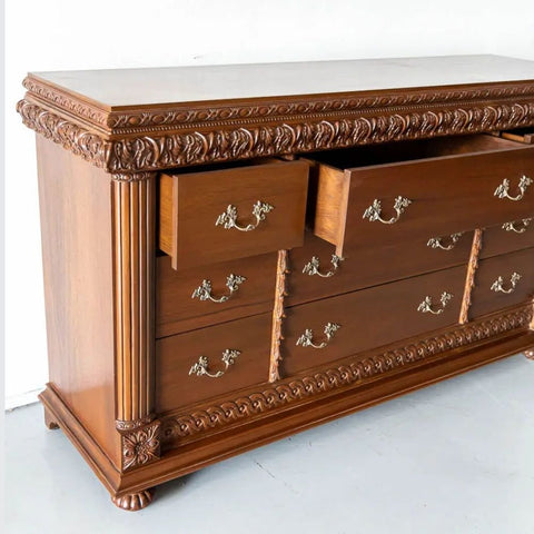 Traditional Carved Solid Teak Wood Sideboard | Luxurious Living Room Storage – Oakvello