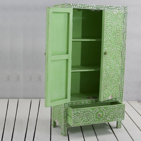 Green Mother of Pearl Armoire Wardrobe | Handcrafted Artisan Bedroom Storage – Oakvello