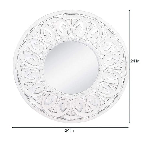 White Handcrafted Solid Wood Wall Mirror | Artisan Bedroom Decor – Oakvello
