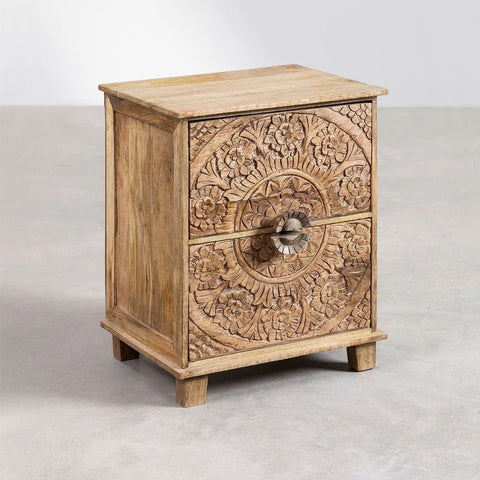 Wiluna Solid Mango Wood Bedside Table with Drawers | Bedroom Nightstand – Oakvello