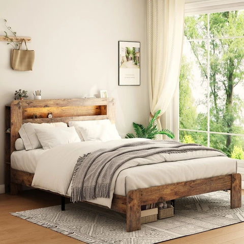 Full Queen Size Bed with Storage | Solid Wood Bedroom Furniture – Oakvello
