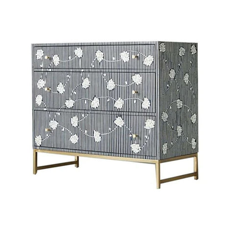 Jodhpuri Navy Blue Bone Inlay Chest of Drawers | Artisan Bedroom Dresser – Oakvello