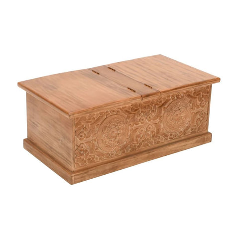 Jaipuri Carved Mango Wood Coffee Table & Blanket Box | 2-in-1 Storage – Oakvello