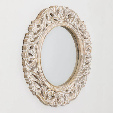 Zargor Round Solid Mango Wood Wall Mirror | Decorative Bedroom & Living Room Decor – Oakvello