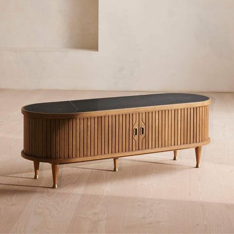 Black Marquina Marble Media Unit | Luxury TV Console & Living Room Storage – Oakvello