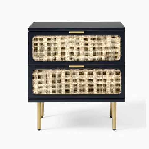 Ida Woven Rattan Bedside Table | Solid Wood Boho Nightstand – Oakvello