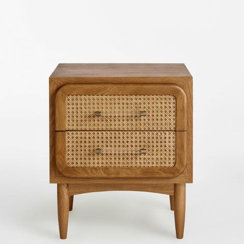 Oscar Cane & Solid Wood Bedside Table | Boho Bedroom Nightstand – Oakvello