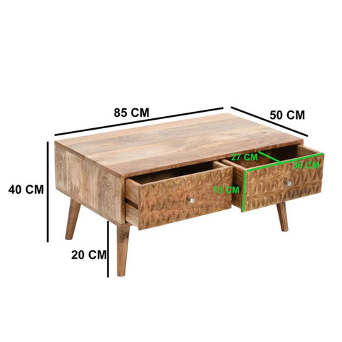 Light Mango Wood Coffee Table with 2 Drawers | Living Room Furniture – Oakvello