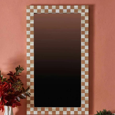 Jodhpuri Brown Bone Inlay Mirror | Handcrafted Decorative Wall Mirror – Oakvello