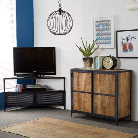 Industrial Solid Wood Small Sideboard | Compact Living Room Storage – Oakvello