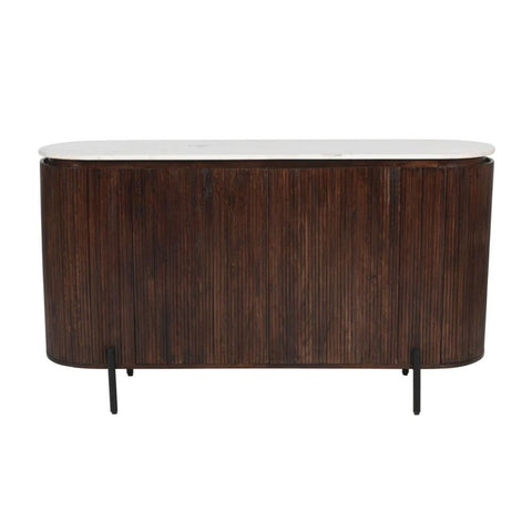 Solid Mango Wood Sideboard with Marble Top & Metal Legs | Living Room Storage – Oakvello