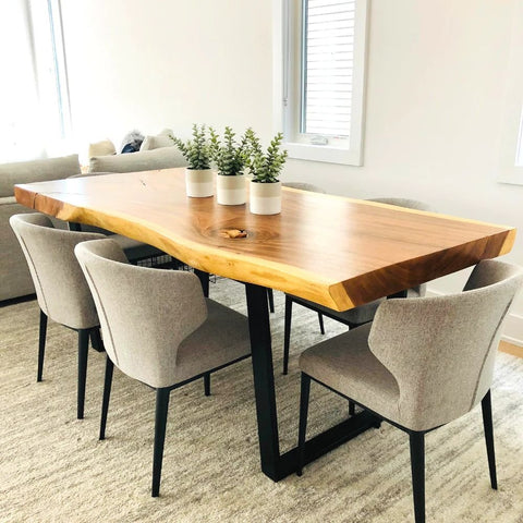 Live Edge Suar Wood Table | Natural Finish with Black U-Shaped Legs – Oakvello