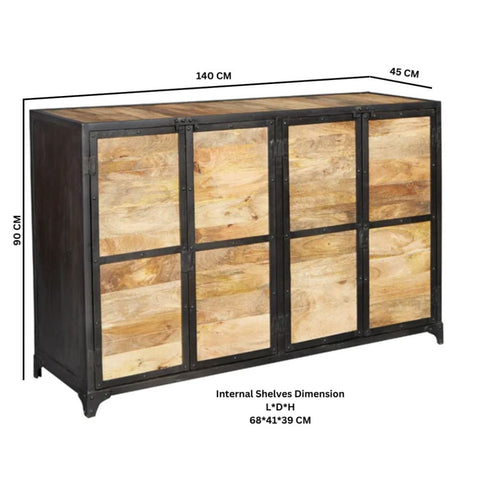 Industrial Solid Wood Large Sideboard | Bold Living Room Storage – Oakvello