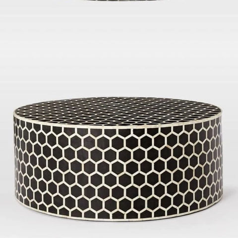 Kota Bone Inlay Round Coffee Table | Handcrafted Artisan Living Room Furniture – Oakvello