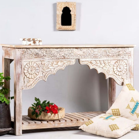 Jodhpuri Solid Mango Wood Console Table | Heritage Entryway Furniture – Oakvello