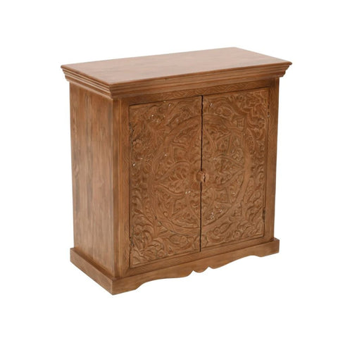 Jaipuri Carved Mango Wood 2-Door Sideboard | Handcrafted Living Room Storage – Oakvello