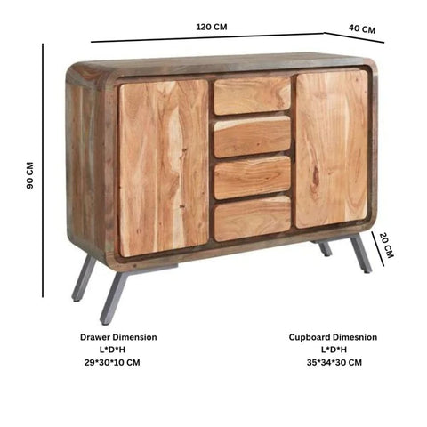 Retro Solid Wood & Metal Sideboard | Industrial Living Room Storage – Oakvello