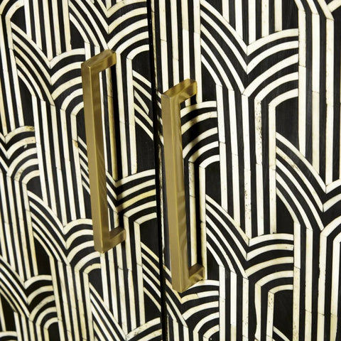 Ajmeri Black & White Bone Inlay Cabinet | Artisan Storage Furniture – Oakvello