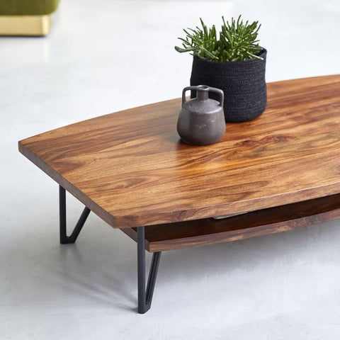 Solid Sheesham Wood Coffee Table | Natural Hardwood Living Room Centre Table – Oakvello