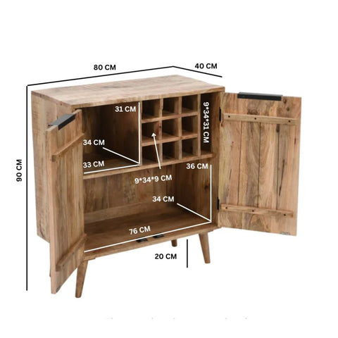 Jaipuri Solid Mango Wood Drinks Cabinet & Sideboard | Home Bar Storage – Oakvello