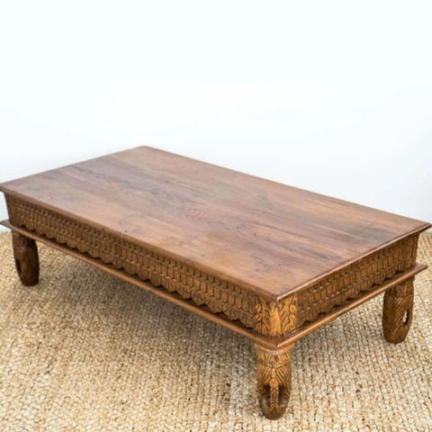 Jaipuri Solid Wood Coffee Table | Heritage Living Room Centre Table – Oakvello
