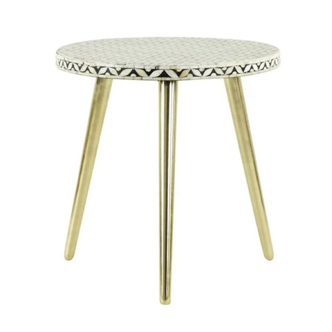Jaipuri Bone Inlay Round 3-Leg Side Table | Handcrafted Accent Furniture – Oakvello