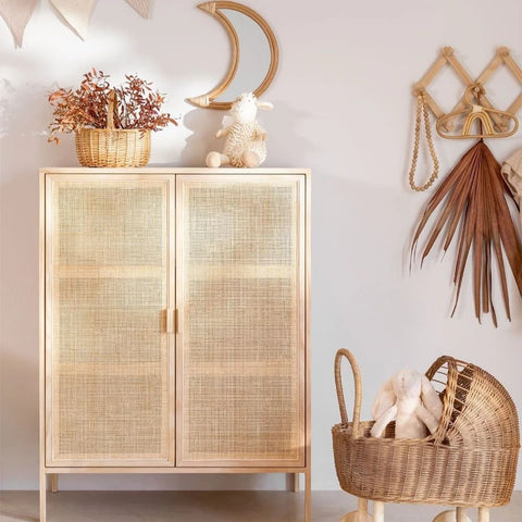 Reyna Rattan & Solid Wood 2-Door Sideboard | Boho Living Room Storage – Oakvello