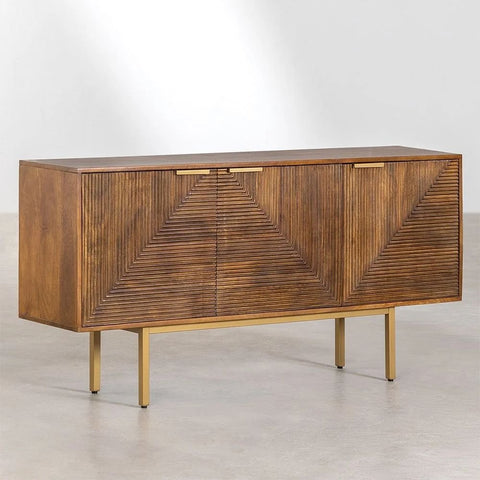 Solid Mango Wood Sideboard | Natural Hardwood Living Room Storage – Oakvello