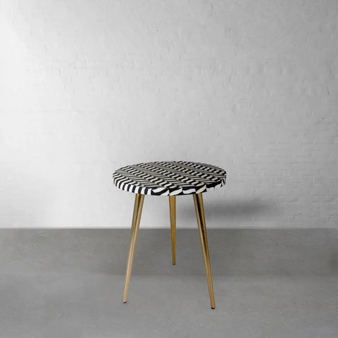 Jaipuri Bone Inlay 3-Leg Side Table | Handcrafted Artisan Accent Furniture – Oakvello