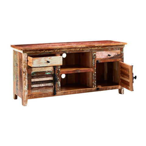 Reclaimed Boat Wood TV Multi Media Unit | Eco-Friendly Living Room Storage – Oakvello