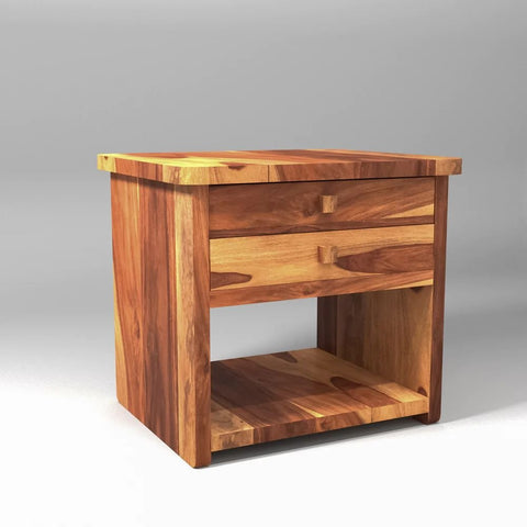 Single Drawer Solid Sheesham Wood Bedside Table | Bedroom Nightstand – Oakvello