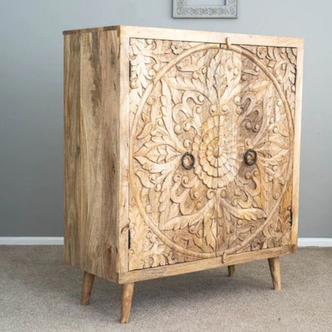 Hand Carved Artisanal Solid Wood Cabinet | Handcrafted Storage Furniture – Oakvello
