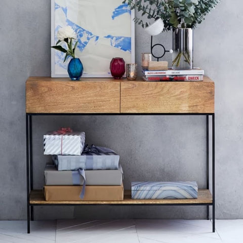 Industrial Solid Wood Console Table | Metal Frame Entryway Furniture – Oakvello