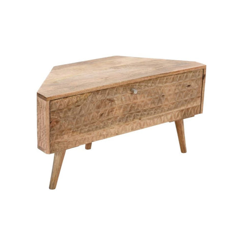 Jodhpuri Light Mango Wood Corner TV Stand | Solid Wood Media Console – Oakvello