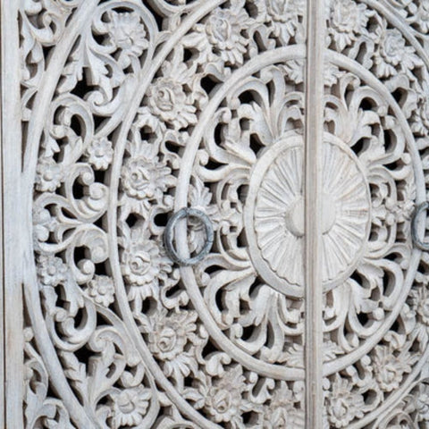 Hand Carved Mandala Solid Wood Cabinet | Artisan Storage Furniture – Oakvello